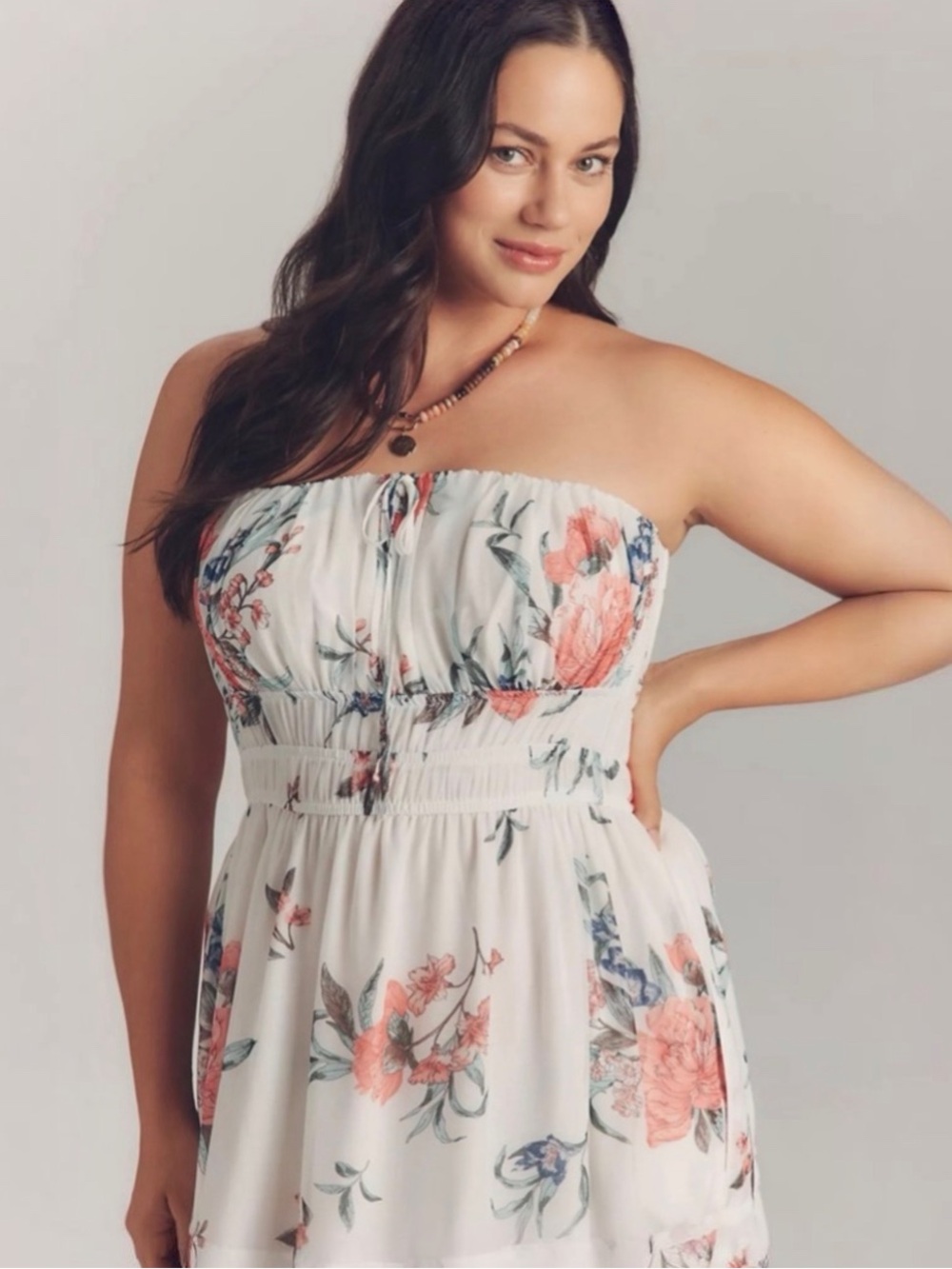 Anthropologie Somerset Ivory Floral Strapless Midi Dress Size Large NWT - Picture 5 of 7